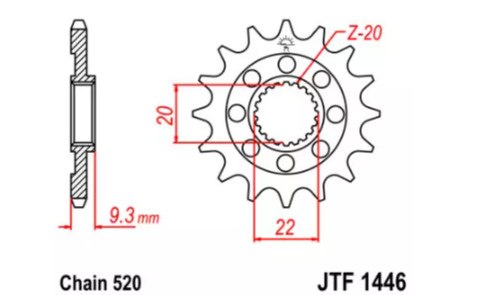 ZĘBATKA PRZEDNIA JT F1446-14 SC, RAC 14Z-520/7262991