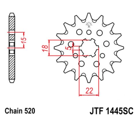 Zębatka przednia JT F1445-12SC, 12Z, rozmiar 520 Racing szerokie zęby 5 średnica wewnętrzna 18/2