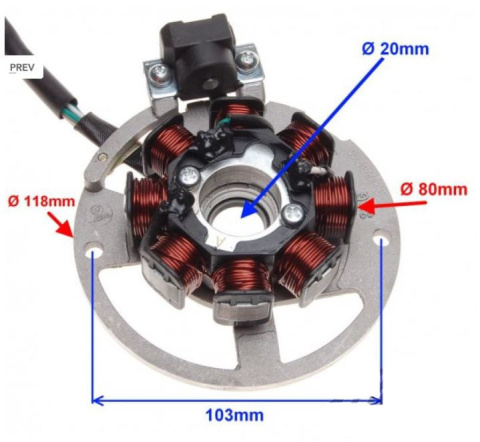 STATOR ISKROWNIK 8 CEWEK 5 PRZEWODÓW KEEWAY PIXEL