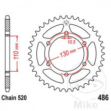 Zębatka tylna stalowa JT R486-47, 47Z, rozmiar 520