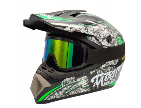 Kask Crossowy City-Bike Dziecięcy WL-801A Junior Tatan Czarny z Zielonym L