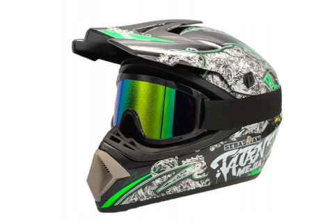 Kask Crossowy City-Bike Dziecięcy WL-801A Junior Tatan Czarny z Zielonym XS