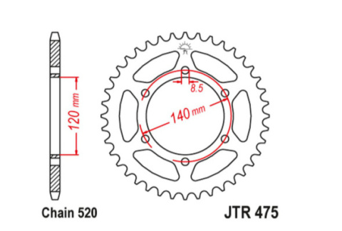 JT Zębatka tylna 475 45 Kawasaki KL 250 '79-05', KV 250 '85-86' (47545JT)